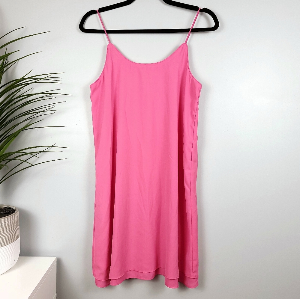 Alya Bright Pink Spaghetti Strap Slip/Shift Dress